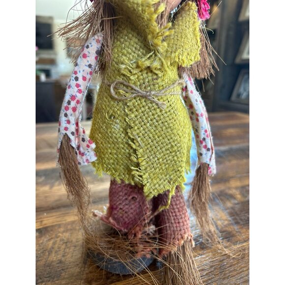 Vintage Handcrafted Straw/burlap/and vintage clothe Scarecrow Doll With Red Hat - Picture 9 of 12